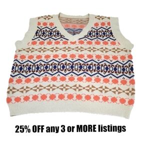 Sweater Vest Size XL Soft Cozy Striped Oversized Printed Knit Chunky Vintage